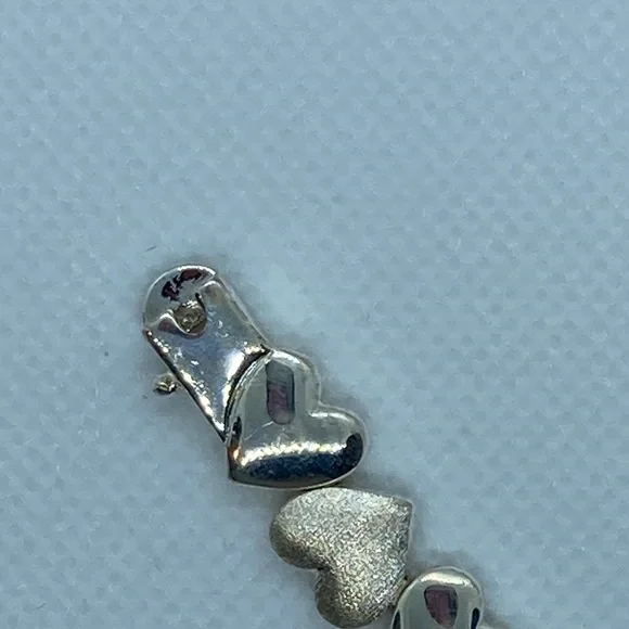 Sterling Silver 925 Heart Bracelet with Box Clasp 7” - Picture 6 of 7
